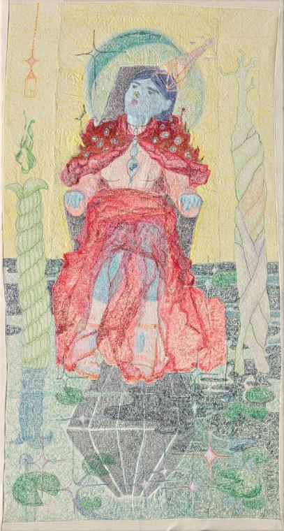 Flora Hauser, Flora's Twinkle, 2024, Acryl- und Baumwollgarn auf Leinwand genäht, ungerahmt: 13…