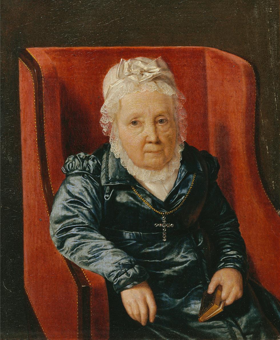 Ferdinand Georg Waldmüller, Rosina Wieser im Lehnstuhl, 1822, Öl auf Holz, 19,5 x 15,5 cm, Belv…
