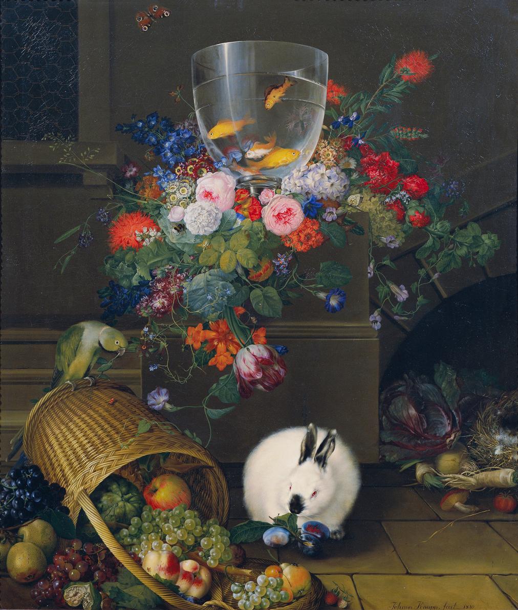 Johann Knapp, Stillleben mit Goldfischglas, 1810, Öl auf Leinwand, 111 x 94,7 cm, Belvedere, Wi…