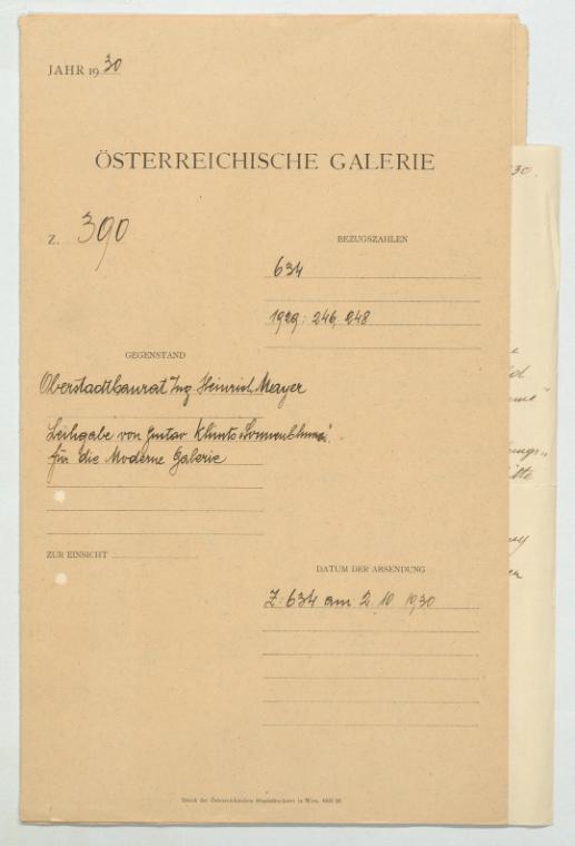 Oberstadtbaurat Ing. Heinrich Mayer. Leihgabe von Klimts "Sonnenblume" für die Moderne Galerie