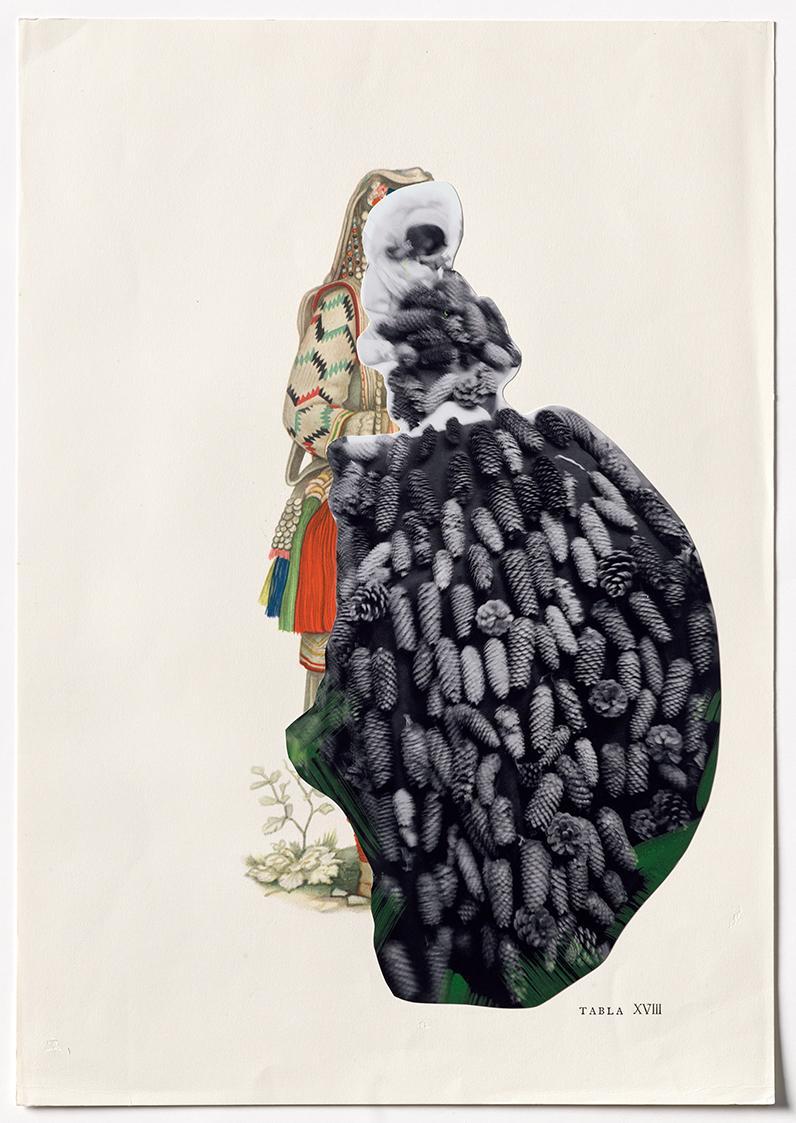 Thomas Hörl, To Inflame Myself, I Recall Byron´s Dress, 2016, Buchseite mit Druck und aufgekleb…