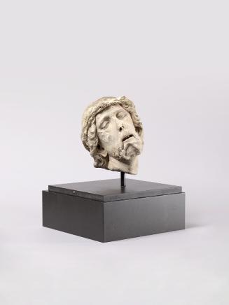 Oberösterreichischer Bildhauer, Christuskopf, um 1480, Sandstein mit Fassungsresten, H: 25 cm, …