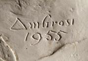 Gustinus Ambrosi, Adrianus Johannes van Hengel, Detail: Bezeichnung, 1955, Gips, patiniert, H:  ...