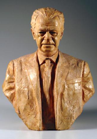 Gustinus Ambrosi, Gustav Scherbaum, 1969, Gips, gelblich getönt, H: 73 cm, Belvedere, Wien, Inv…