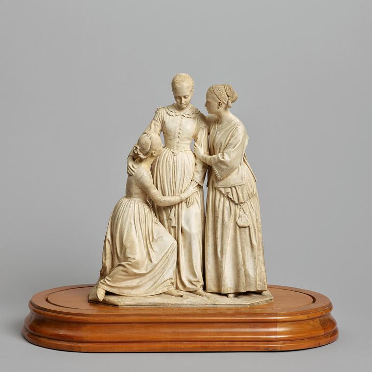Hanns Gasser, Herzeleid (Die drei Töchter von Julius Schnorr von Carolsfeld), 1846, Gips, (Vitr…