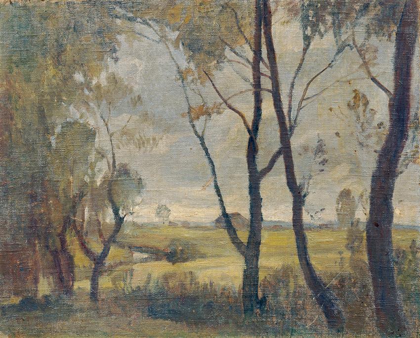 Alois Penz, Beim Fischerwirt, vor 1907, Öl auf Leiwand auf Karton, 40,5 × 50,5 cm, Belvedere, W…