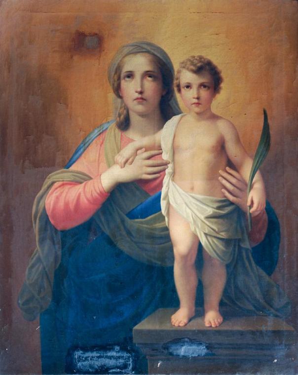 Unbekannter Künstler nach Friedrich Heinrich Füger, Madonna mit Kind, Öl auf Leinwand, 134,5 x …
