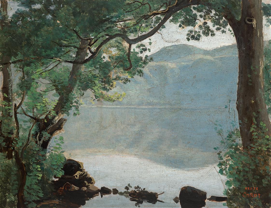 Jean-Baptiste Camille Corot, Der Nemisee, 1843, Öl auf Leinwand, 23,2 × 29,8 cm, Belvedere, Wie…