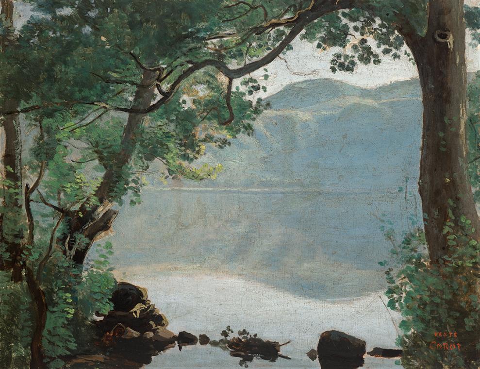 Jean-Baptiste Camille Corot, Der Nemisee, 1843, Öl auf Leinwand, 23,2 × 29,8 cm, Belvedere, Wie…
