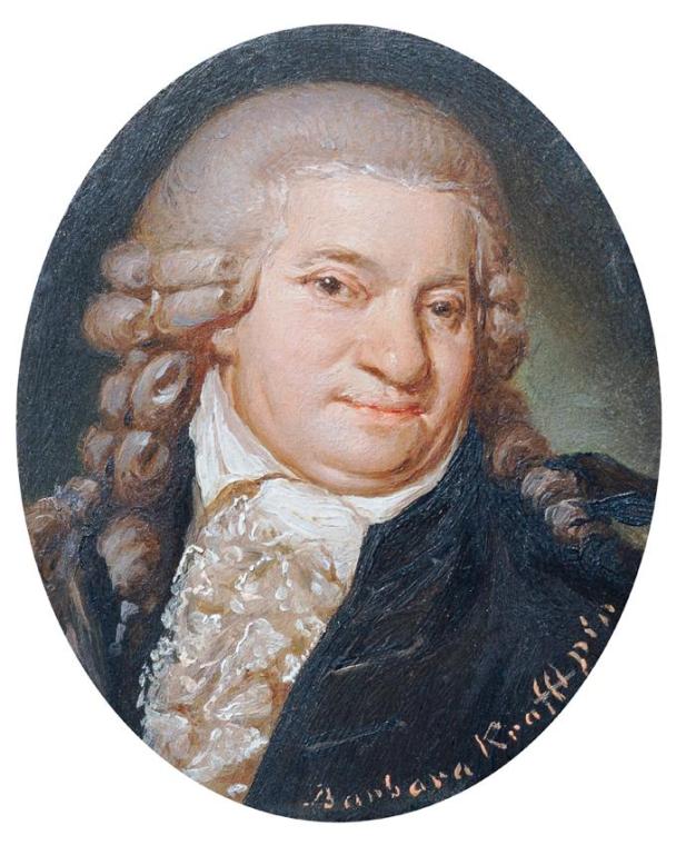 Barbara Krafft (geb. Steiner), Herrenbildnis, Öl auf Metall, hochoval: 6 × 4,7 cm, Belvedere, W…