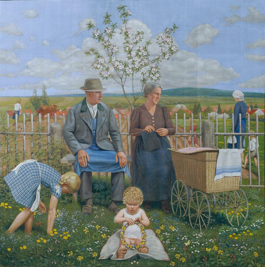 Friedrich Frotzel, Die Lebensalter (Mitteltafel des Triptychons), 1937, Öl auf Leinwand, 200,5 …