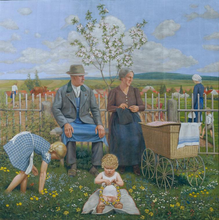 Friedrich Frotzel, Die Lebensalter (Mitteltafel des Triptychons), 1937, Öl auf Leinwand, 200,5 …