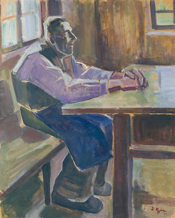Illy Kjäer, Sitzender Bauer, 1941, Öl auf Karton, 100 x 80 cm, Belvedere, Wien, Inv.-Nr. 5392