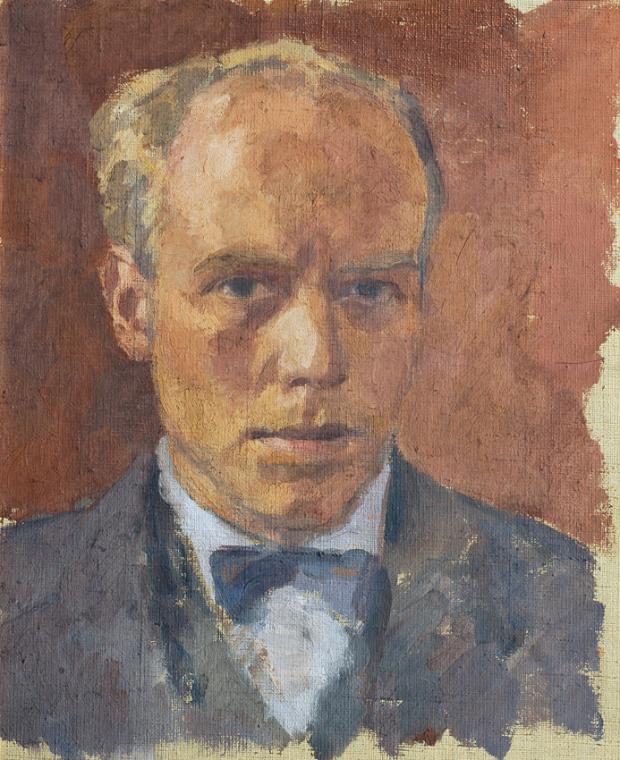 Walther Gamerith, Frühes Selbstbildnis, um 1930, Öl auf Leinwand auf Karton, 44,5 x 36 cm, Belv…