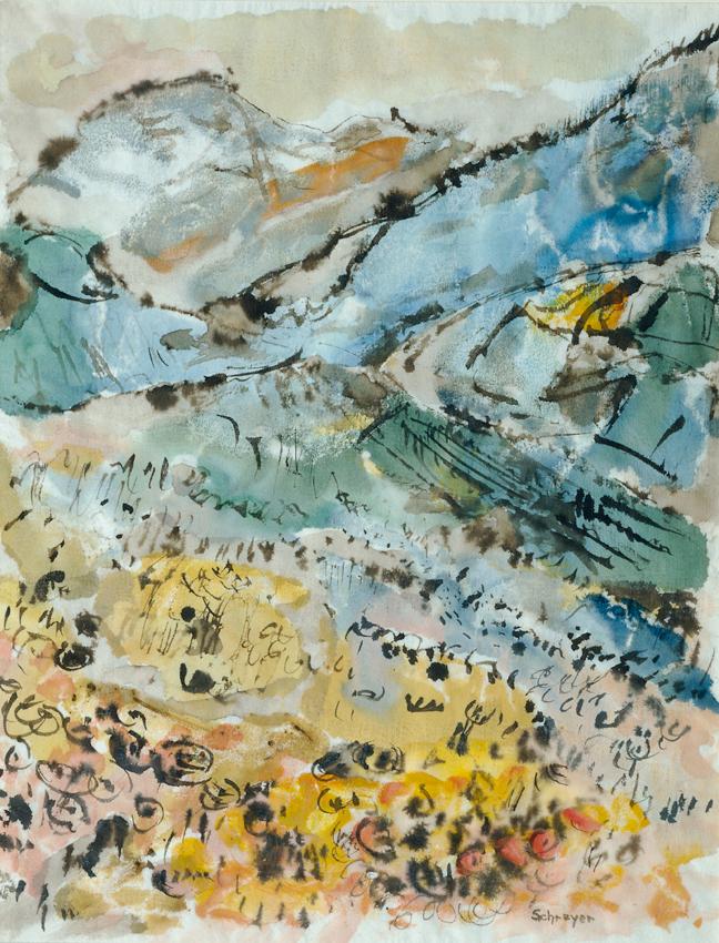 Greta Schreyer-Loebl, Bergwiese, 1968, Aquarell, braune Tusche auf Papier, 57 x 44 cm, Belveder…