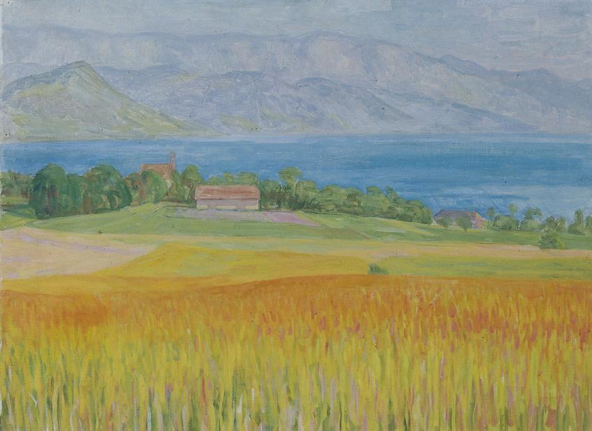 Walther Gamerith, Kornfeld am Attersee, vor 1944, Öl auf Leinwand, 64 x 87,5 cm, Belvedere, Wie ...