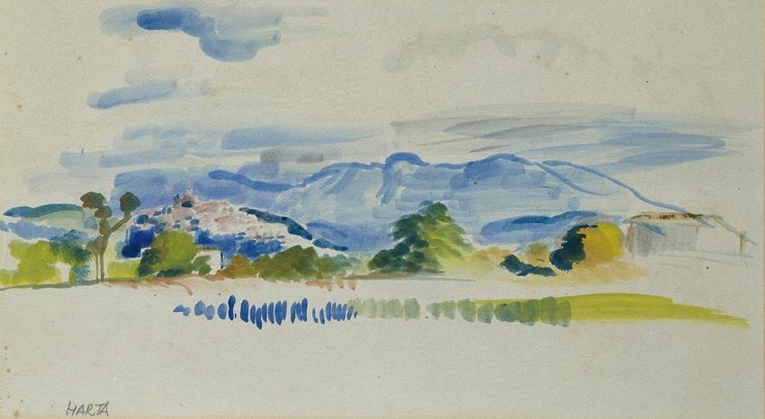 Felix Albrecht Harta, Landschaft, Aquarell auf Papier, 25 x 45,5 cm, Belvedere, Wien, Inv.-Nr.  ...