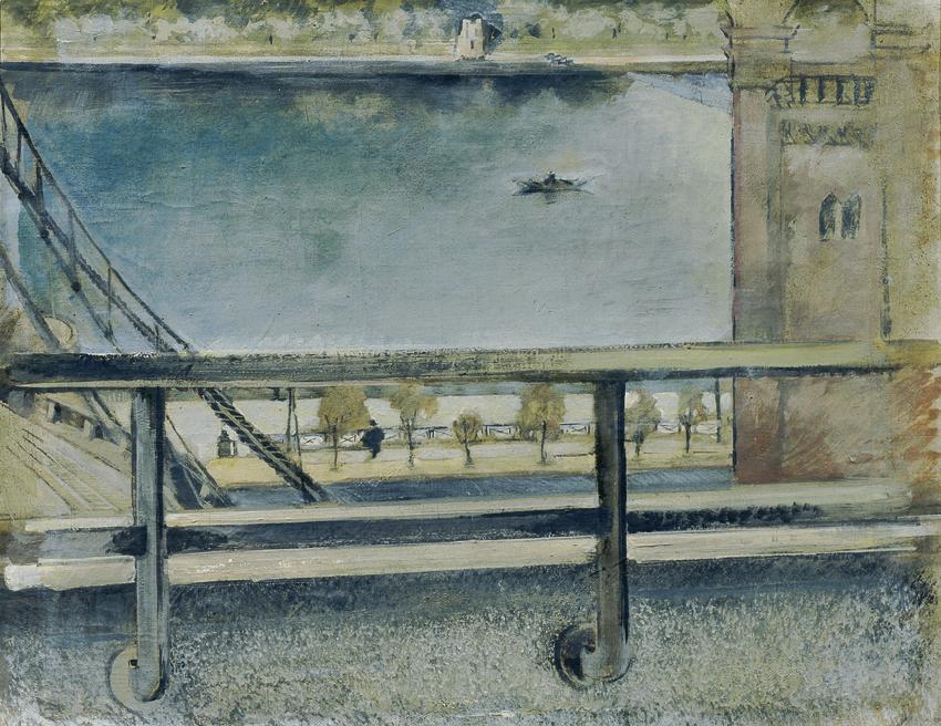 Friedl Dicker-Brandeis, Blick zur Moldau, Prag, um 1936, Öl auf Leinwand, 44 × 56,5 cm, Belvede…