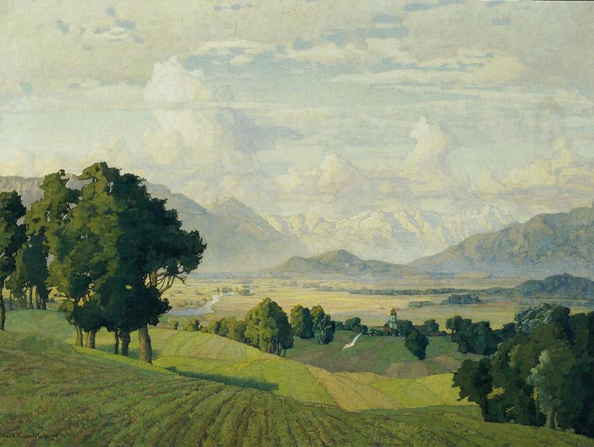Richard Kaiser, Landschaft in Oberbayern, 1939, Öl auf Leinwand, 121 x 161 cm, Belvedere, Wien,…