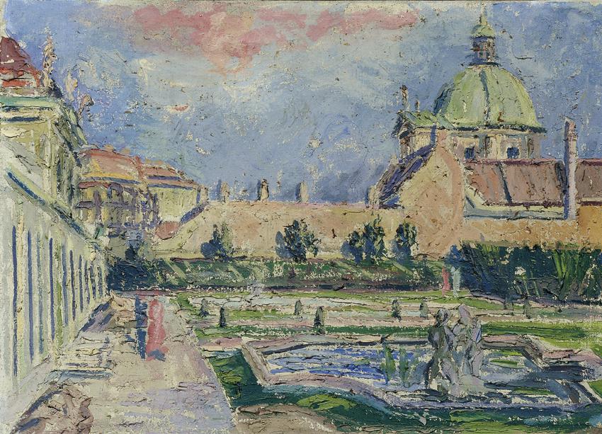 Johann Laurer, Studie vom Belvedere, vor 1949, Öl auf Leinwand, 52 x 72 cm, Belvedere, Wien, In…