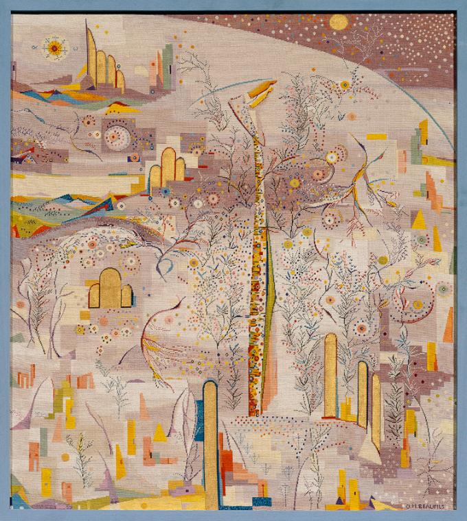 Olga-Maria Rubin-Beaufils, Liebe, 1950er-Jahre, Seidenstickerei, 86,2 x 75,9 cm, Belvedere, Wie…