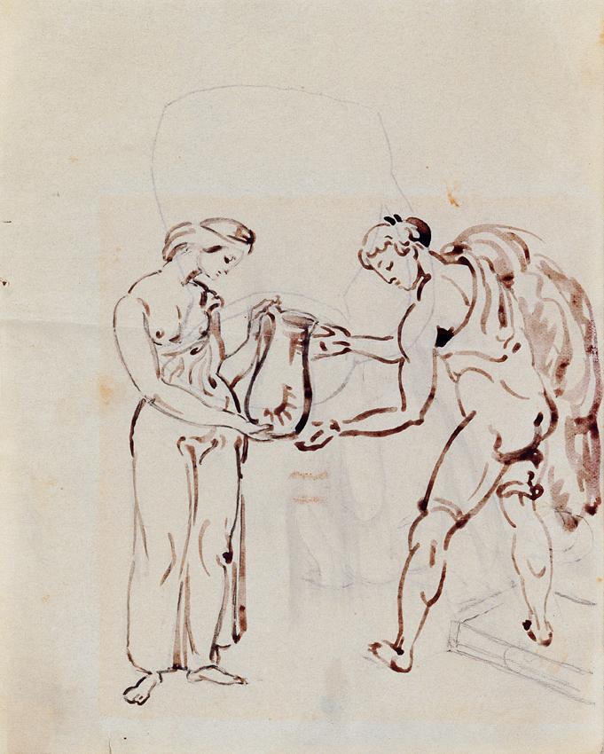 Georg Merkel, Historische Szene, undatiert, Tusche auf Papier, 19 x 16 cm, Belvedere, Wien, Inv…