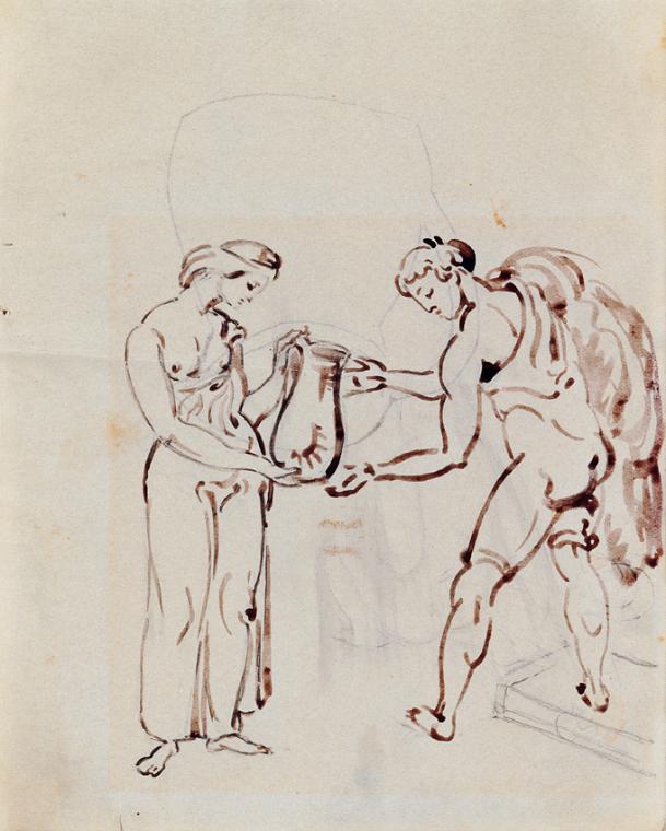 Georg Merkel, Historische Szene, undatiert, Tusche auf Papier, 19 x 16 cm, Belvedere, Wien, Inv…