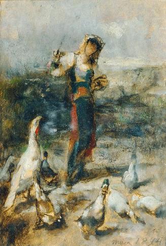 Johann Till der Jüngere, Mädchen mit Geflügel, 1894, Öl auf Papier, 17,5 x 12 cm, Belvedere, Wi…