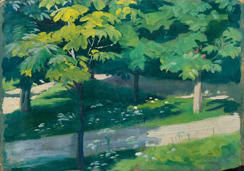 Otto Friedrich, Kastanienallee, um 1905/1910, Öl auf Holz, 19 x 27 cm, Belvedere, Wien, Inv.-Nr…