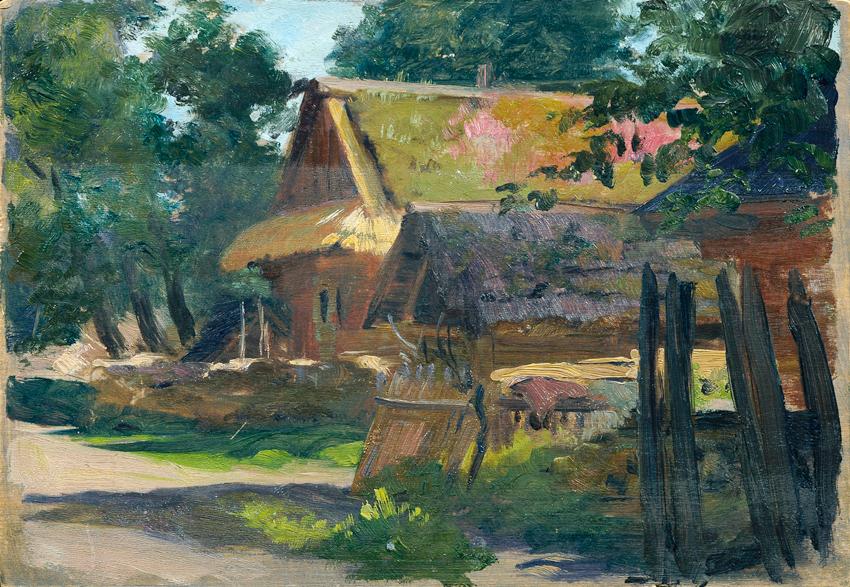 Otto Friedrich, Zwei strohgedeckte Bauernhütten, undatiert, Öl auf Holz, 18,7 x 27 cm, Belveder…