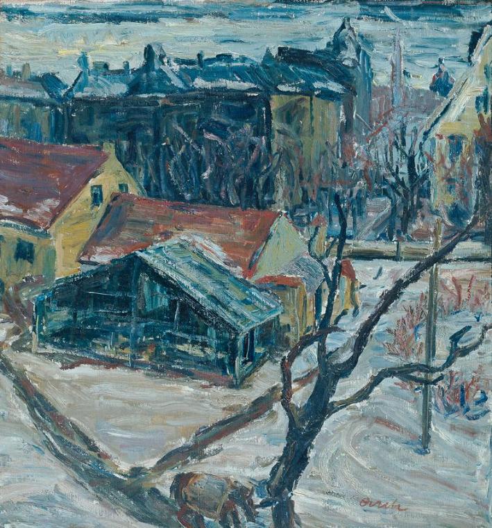 Mia Arch, Glashaus mit Pferd, undatiert, Öl auf Leinwand auf Dämmplatte, 83,5 x 77,8 cm, Artoth…