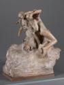 The sculpture depicts a dynamic composition of three figures intertwined closely. A male figure sits prominently in the foreground, while two female figures lean on him and embrace his shoulders. The representation conveys a strong emotional bond between the figures, each taking different poses and exuding a sense of movement and interaction. The texture of the surface is detailed and reminiscent of worked material.

[AI-generated with ChatGPT]