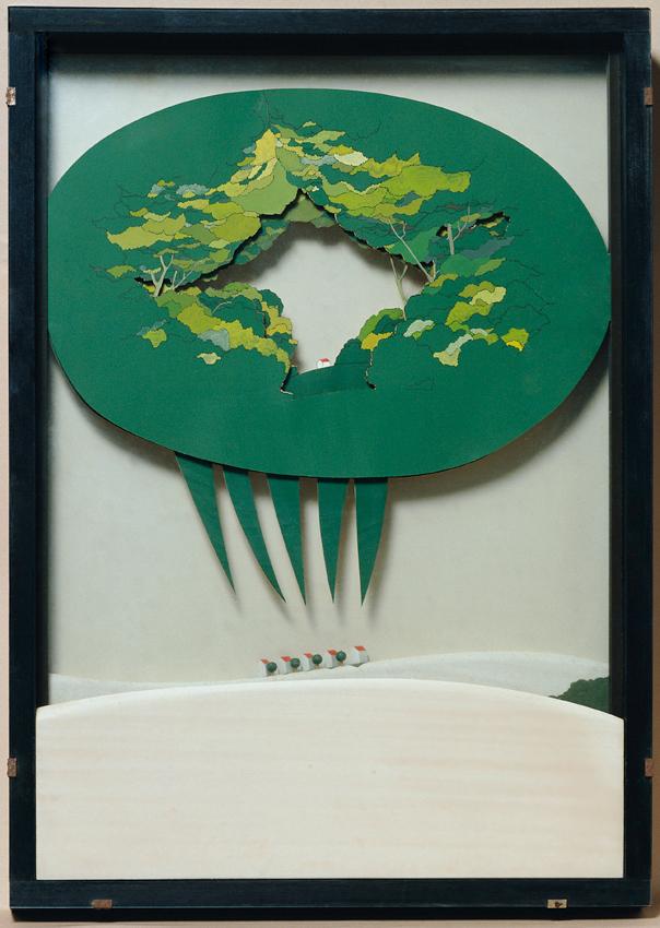 Wilhelm Darbringer, Im Grünen, 1973, Holz, Karton, Glas, 87 × 61 × 7 cm, Artothek des Bundes, D…