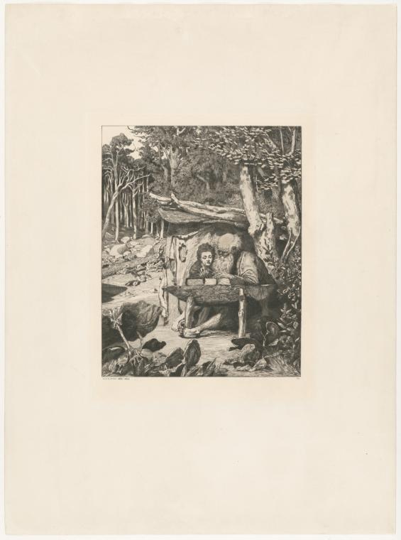 The image depicts a scene featuring two figures sitting at a table. One of the figures appears to be an older man, while the other figure represents a child. They are situated in a natural setting, surrounded by trees and a small body of water. The man and the child seem to be engaged in a conversation, looking at an object on the table. The architecture in the background appears to be a simple, rustic home or shelter.

[AI-generated with ChatGPT]