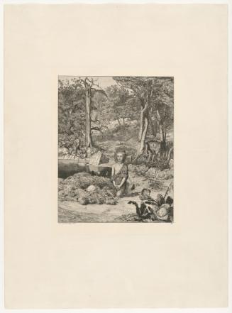 The image depicts a landscape scene surrounded by trees and bushes. In the foreground, a child is sitting on the ground, surrounded by various plants and a large stone. In the background, there are more trees and a tranquil, natural setting visible. The scene conveys a peaceful and harmonious atmosphere.

[AI-generated with ChatGPT]