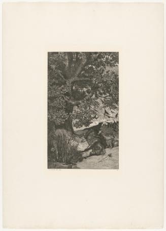 The image depicts a landscape scene with a large tree in the background. In the foreground, several animals are lying on the ground. The surroundings are adorned with vegetation, such as grasses and shrubs. The composition conveys a natural, tranquil atmosphere.

[AI-generated with ChatGPT]