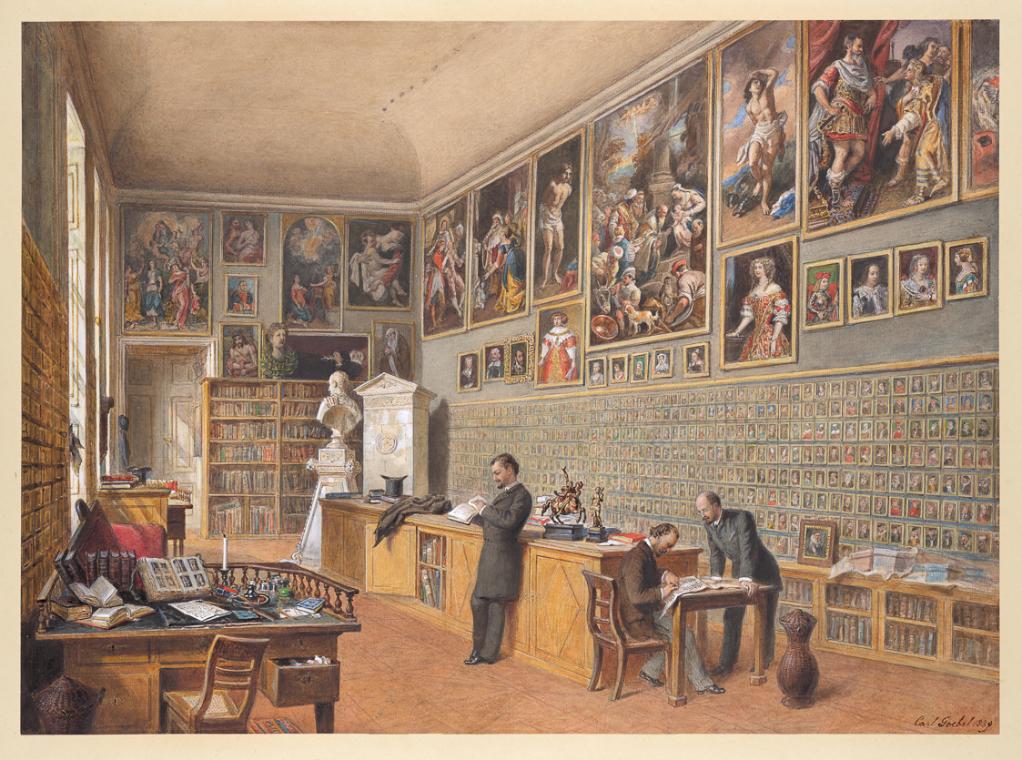 Die Bibliothek, zugleich Büro der Beamten der Ambraser Sammlung (Porträtsammlung)