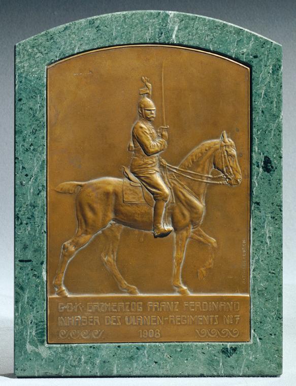 Oskar Thiede nach Ludwig Koch, Erzherzog Franz Ferdinand in Ulanenuniform, 1908, Gelbguss, 26,5…