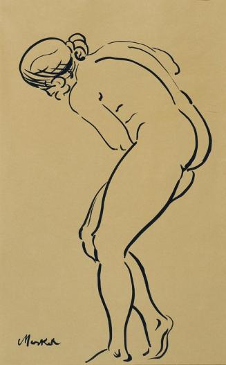 Georg Merkel, Stehender Akt, undatiert, Tusche auf Papier, 44,5 x 28 cm, Belvedere, Wien, Inv.-…