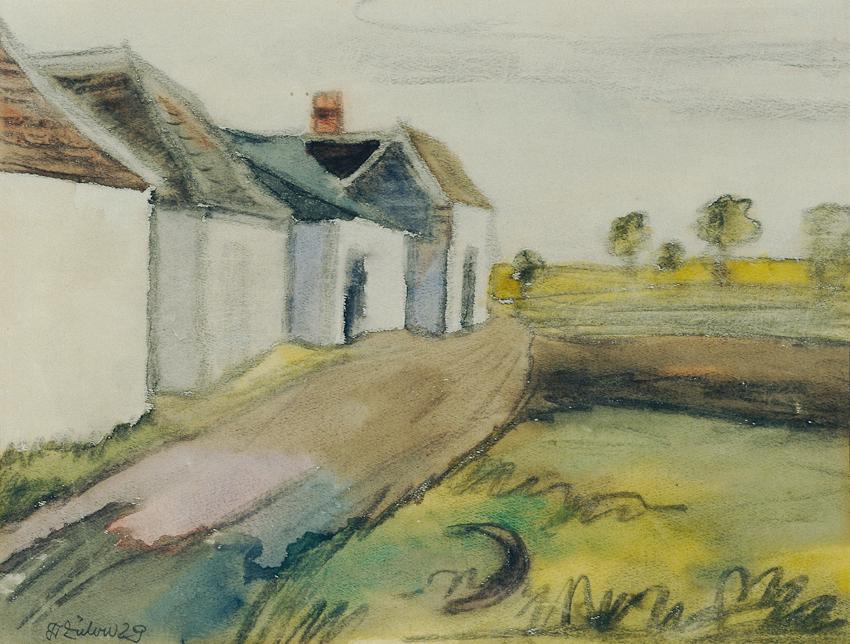 Franz von Zülow, Dorfrand, 1929, Aquarell auf Papier, 29 x 38,5 cm, Belvedere, Wien, Inv.-Nr. 9…
