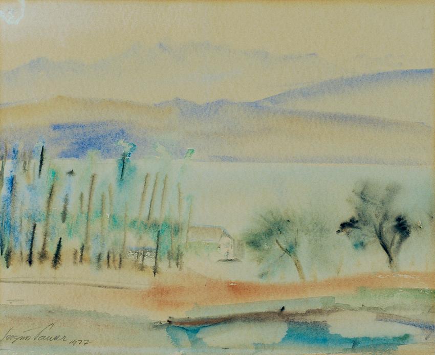 Sergius Pauser, Landschaft mit See, 1927, Aquarell auf Papier, 33,5 x 41 cm, Belvedere, Wien, I…