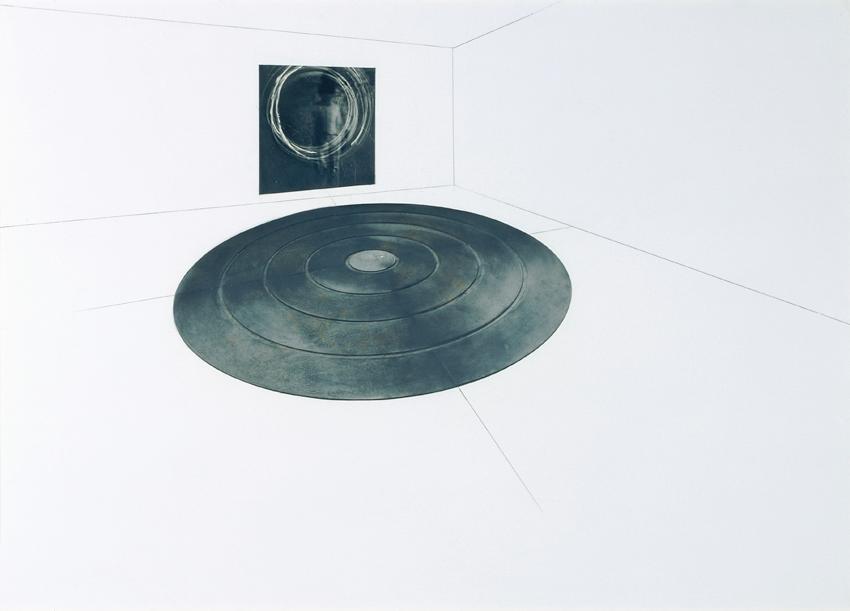 Helmut Schober, Projektzeichnung: Heisses Zentrum, Mischtechnik auf Papier, Rahmenmaße: 73,3 x …