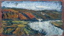 Hans Fronius, Spanische Landschaft, Rückseite, 1970, Öl auf Hartfaserplatte, 36,5 x 63 cm, Belv…