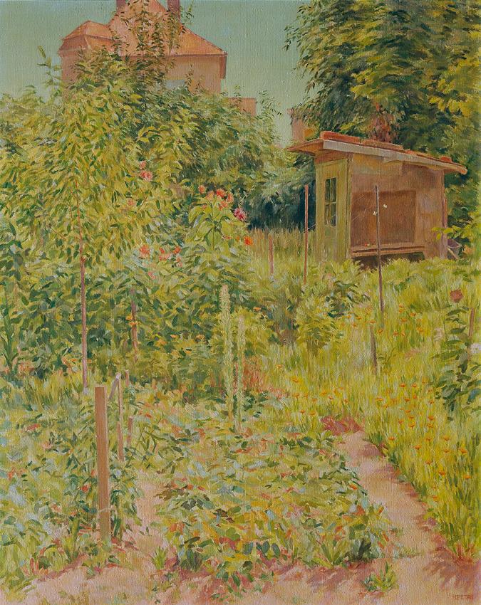 Heinrich Petri, Schrebergarten, um 1950, Öl auf Leinwand, 70 x 56 cm, Belvedere, Wien, Inv.-Nr.…
