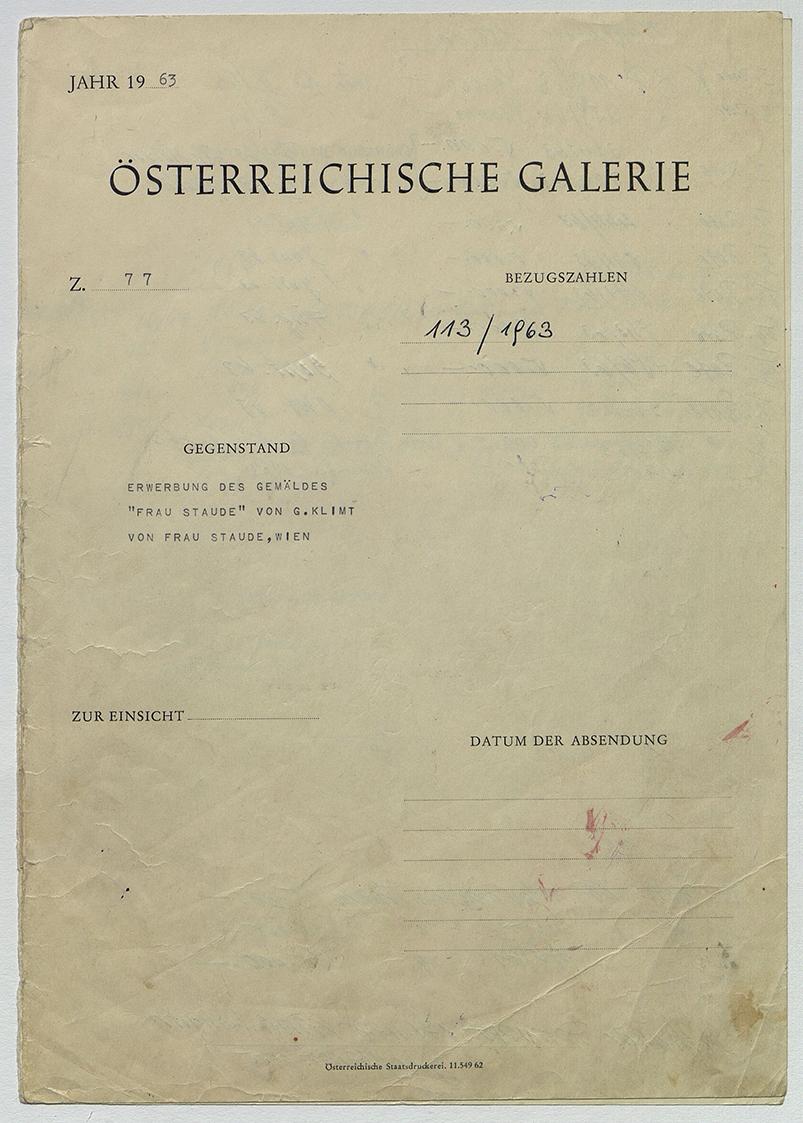 Erwerbung des Gemäldes "Frau Staude" von G. Klimt von Frau Staude, Wien
