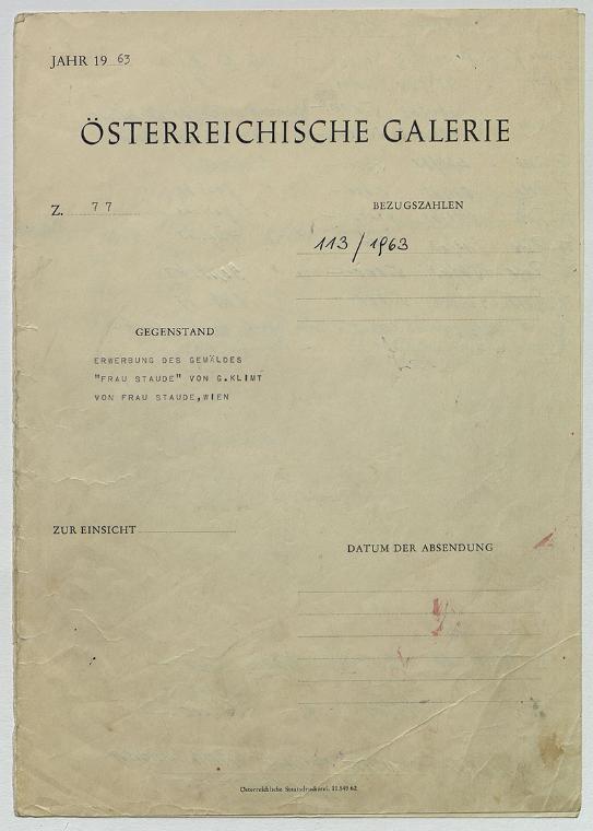 Erwerbung des Gemäldes "Frau Staude" von G. Klimt von Frau Staude, Wien