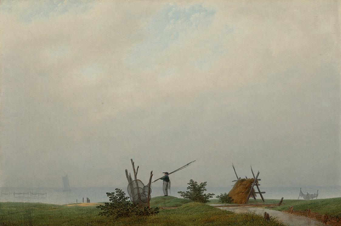 Meeresstrand mit Fischer