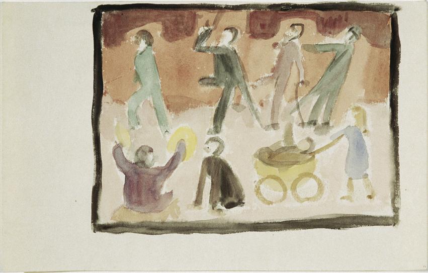 Walther Gamerith, Umzug der Krüppel, um 1944, Aquarell auf Papier, 23 x 35,7 cm, Belvedere, Wie ...