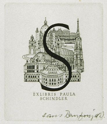 Hans Ranzoni d. J., Exlibris Paula Schindler, 1969, Kupferstich, 5,6 x 5 cm, Belvedere, Wien, I…