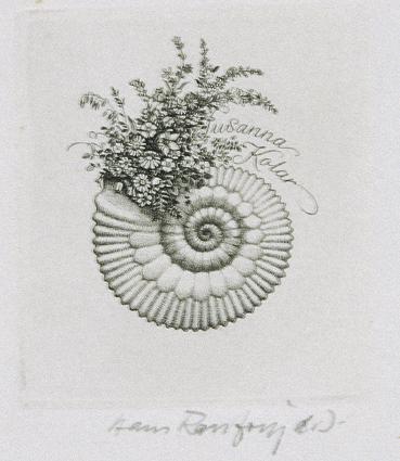 Hans Ranzoni, Exlibris Susanna Kolar, 1984, Kupferstich, 6,6 × 5,6 cm, Belvedere, Wien, Inv.-Nr…